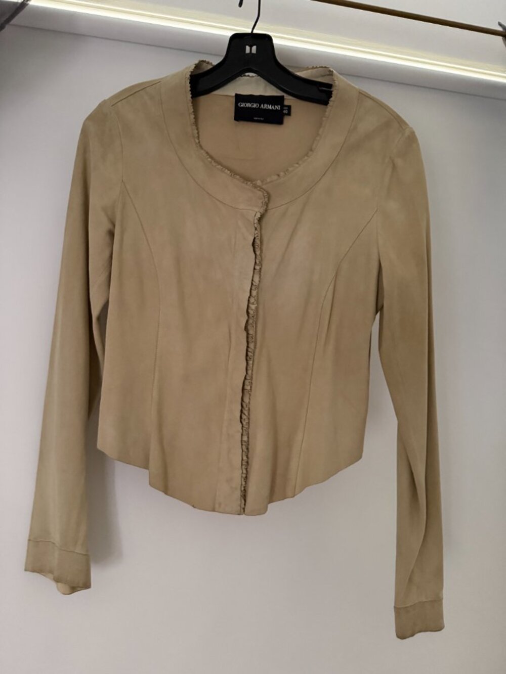 Vintage Giorgio Armani Made in Italy Butter Yellow Genuine Suede Jacket – Size 4